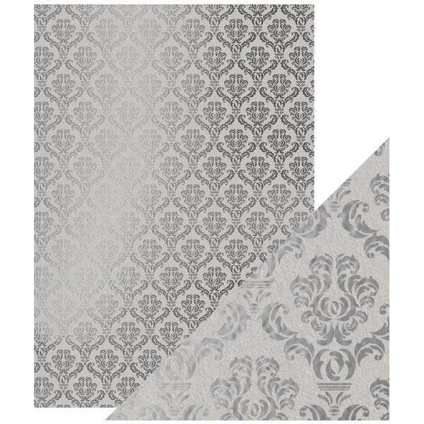 Craft Perfect - Foiled Kraft Card - Silver Damask