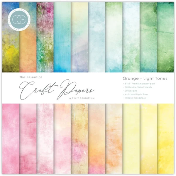 Craft Consortium Essential Craft Papers 8x8 Inch Paper Pad Grunge - Light Tones