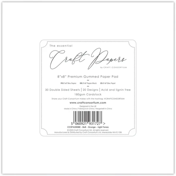Craft Consortium Essential Craft Papers 8x8 Inch Paper Pad Grunge - Light Tones - Image 3