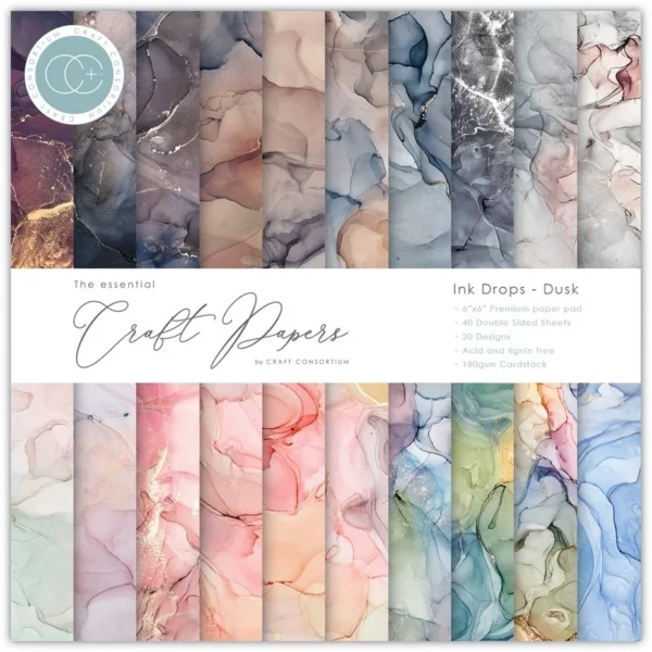 Craft Consortium Essential Craft Papers 6x6 Inch Paper Pad Ink Drops Dusk
