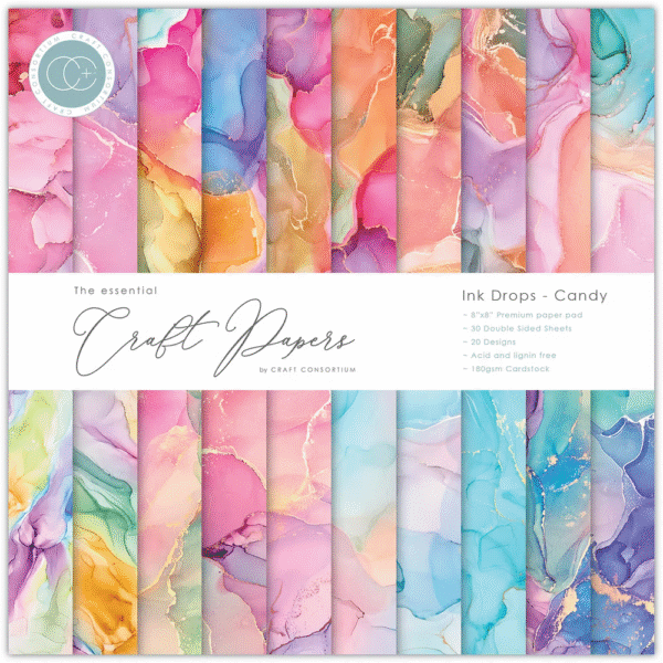 Craft Consortium Essential Craft Papers 8x8 Inch Paper Pad Ink Drops Candy