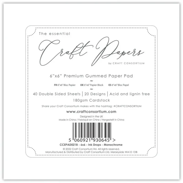 Craft Consortium Essential Craft Papers 6x6 Inch Paper Pad Ink Drops Monochrome - Image 3