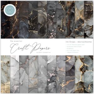 Craft Consortium Essential Craft Papers 12x12 Inch Paper Pad Ink Drops Monochrome